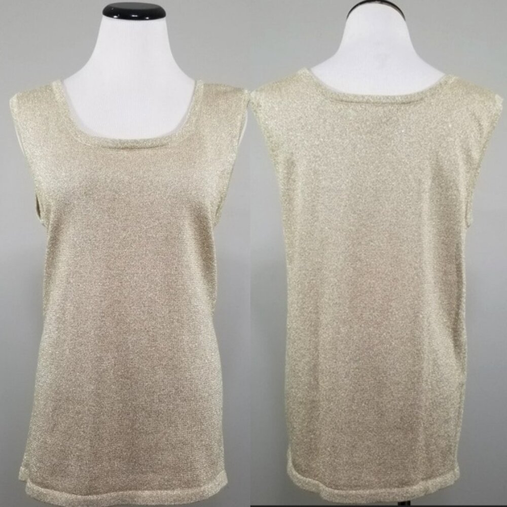 Vtg Shannan Soft Gold Metallic Knit Shell Tank M Womens Vintage Top